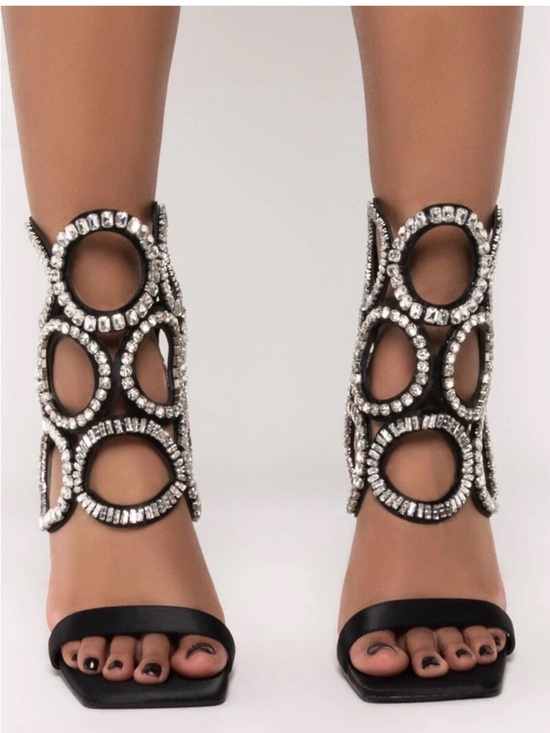 Azalea Wang Shoes - Black Jeweled Open-Circle High Heel Sandals